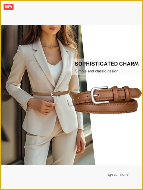 2 Pack Faux Leather Skinny Belts for Women with Silver Buckle main image 5